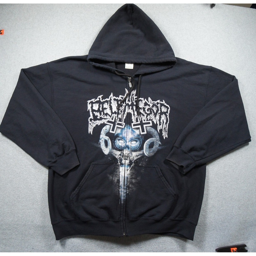 Vintage Belphegor Sweatshirt Mens XLarge Black Hoodie Zip Deathcore Metal Band